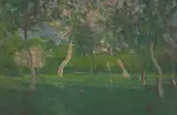 E. Phillips Fox, Through the Trees, oil on panel