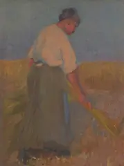 E. Phillips Fox, Gathering Hay, oil on panel