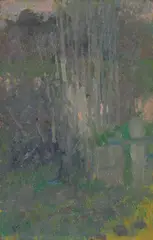 Trees in Landscape by E. Phillips Fox, oil on panel, sold May 2021