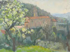 Possibly By Ethel Carrick Fox, Spring Blossom, gouache on card