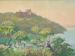 Possibly By Ethel Carrick Fox, Coastal View, gouache on card