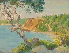 Possibly Ethel Carrick Fox, Coastal Cliffs, oil on card