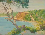 Possibly Ethel Carrick Fox, Coastal Cliffs, oil on card