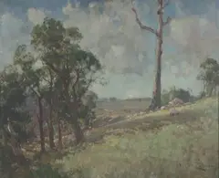 Victor Zelman, Sheep on Hillside, Leggatt's Farm, oil on canvas