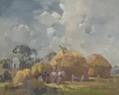 The Haystacks by William Beckwith McInnes, oil on canvas on board, sold May 2021