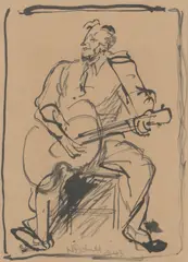 Man with Guitar by William Dobell, 1943, ink on paper, sold May 2021