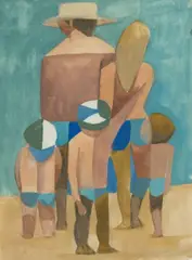 Dorothy Braund, Beach Scene with Figures, watercolour and gouache on paper