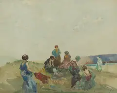 John Banks, Beach Scene with Figures, 1912, watercolour on paper