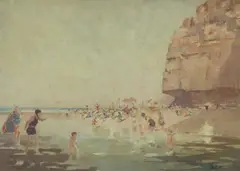 Benjamin Edwin Minns, Figures by the Beach, watercolour on paper