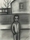Robert Dickerson, Figure in the Street, charcoal on paper