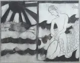 Charles Blackman, Boy on a Dolphin, charcoal with ink on paper on canvas