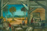 Stacking Bales by Pro Hart, oil on board, sold Jun 2021