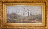 Simon Toudouze, Figure in a wooded landscape, Oil on board