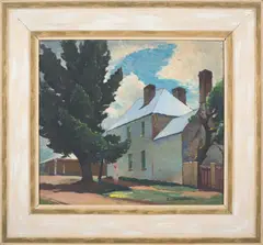 John Eldershaw, Untitled, street scene, Oil on board