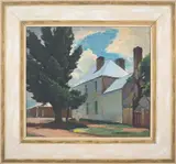 John Eldershaw, Untitled, street scene, Oil on board