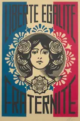 LIBERTÉ ÉGALITÉ FRATERNITÉ by Shepard Fairey, 2020, offset lithograph, sold Mar 2021