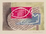 Barbara Brash, (Still Life with Fish), c.1953-1955, linocut