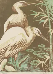 Florence Higgs, Herons, 1953, linocut