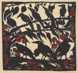 Bruce Goold, Currawongs, 1986, linocut 24/50