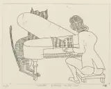 Charles Blackman, Mozart Playing to his Cat, etching W/P