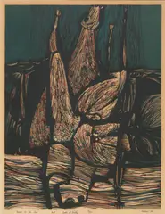 Tate Adams, Riders of the Sea No. 3 (Death of Bartley), 1962, linocut 3/50