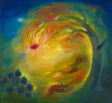 David Boyd, Europa's Daughter Diving from the Tree of Fire Into a Blue Rose Bush with Animals in Flight