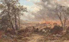 James Waltham Curtis, Bushfire Scene, 1894, oil on board