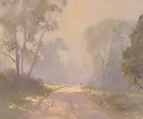 Rubery Bennett, (Figures Along a Curved Road), oil on canvas