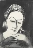 Charles Blackman, Portrait of a Woman, charcoal on paper