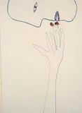 Face, Hand, and Flowers by Sidney Nolan, c.1977, mixed media on paper, sold Mar 2021