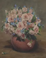 Violet McInnes, Still Life (Roses and Forget-Me-Nots), oil on canvas laid on board