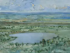 William Boissevain, Landscape with Lake, 1986, oil on board