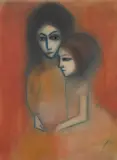 Robert Dickerson, Mother and Daughter, pastel on paper on board