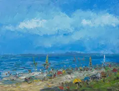 Pro Hart, At the Beach, oil on canvas