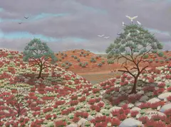 Hugh Schultz, Wild Flowers, Broken Hill, oil on composition board