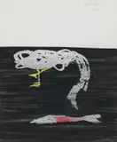 Bird and Fish, Japan by Sidney Nolan, 1957, mixed media on paper, sold Dec 2020
