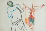 Classical Sculpture and Crucifixion by Sidney Nolan, 1978, mixed media on paper, sold Dec 2020