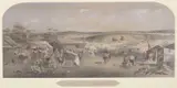 S.T. Gill, Forest Creek, Mount Alexander Diggings from the Base of Red Hill Near Argus Office, Looking Towards Castlemaine, 1852, colour lithograph with hand colouring