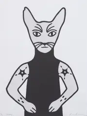 Rona Green, Chicky, 2007, hand coloured linocut 1/13