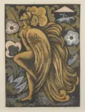 Florence Higgs, Golden Cockerel, 1956, linocut ed. 9/18