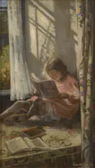 Frances Payne, Girl Reading by a Window, 1927, oil on panel