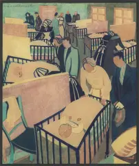 Lill Tschudi, Visiting Day, 1937, linocut, ed. 21/50