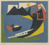 Barbara Brash, Harbour, 1954, linocut ed. 5/20
