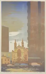 City Church by Florence Higgs, c.1955, linocut ed. 28/30, sold Oct 2020