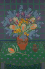 June Ethel Stephenson, Banksias and Proteas, oil on canvas