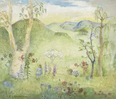 Anne Montgomery, Alice and the Tiger Lily, 1990, gouache and ink on paper on board