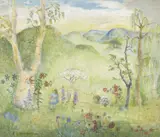 Anne Montgomery, Alice and the Tiger Lily, 1990, gouache and ink on paper on board
