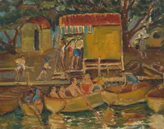 Jessie MacQueen MacKintosh, Boats at Kew, oil on canvas