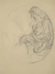 Dora Chapman, Studio Sketch (Mother and Child) c. 1930's, pencil on paper