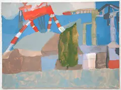 Paul Hodges, Untitled (Shipyard in France), 2019, gouache, greylead pencil and ink on paper